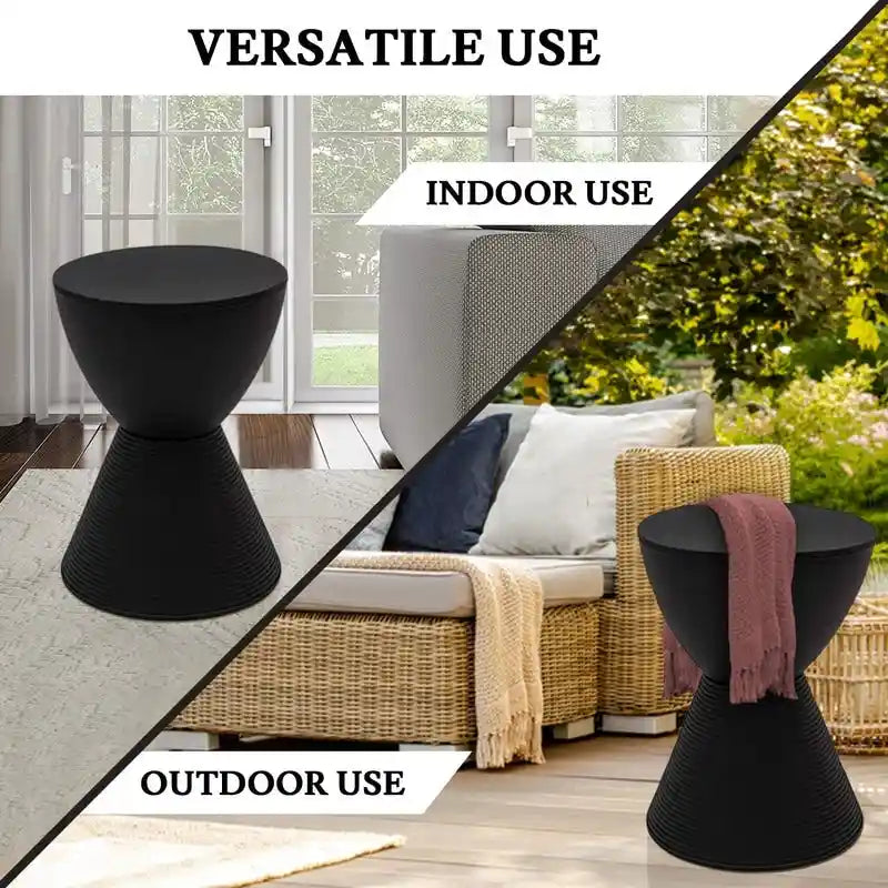 Round Hourglass Storage Side Table with Ribbed Base Removable Lid