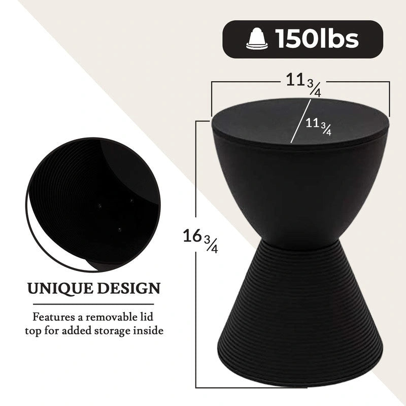 Round Hourglass Storage Side Table with Ribbed Base Removable Lid