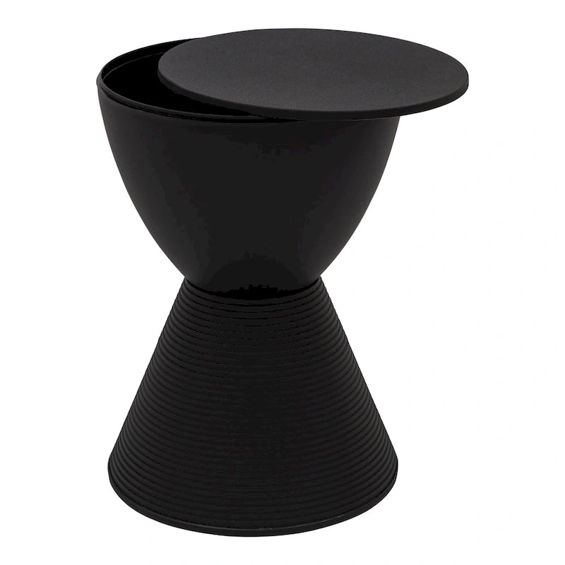 Round Hourglass Storage Side Table with Ribbed Base Removable Lid