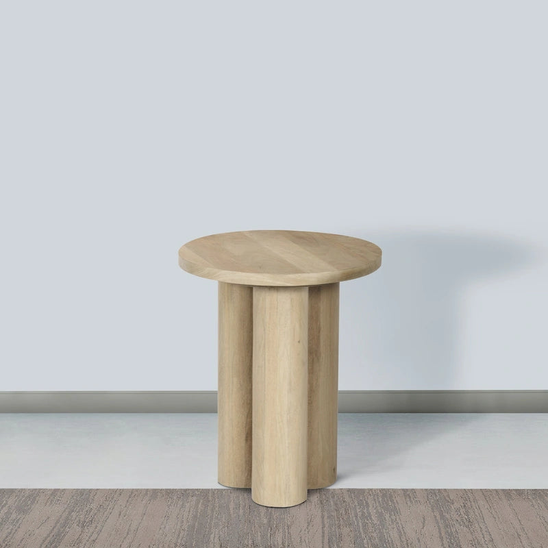 Natural Brown Round Mango Wood Side Table with Pillar Legs