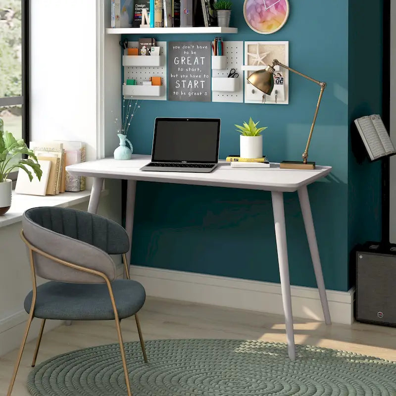 Contemporary Rectangular Writing Desk with Beveled Edge and Slim Legs