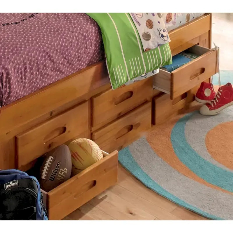 Honey Pine Storage Daybed with Bookcase Back and Six Drawers