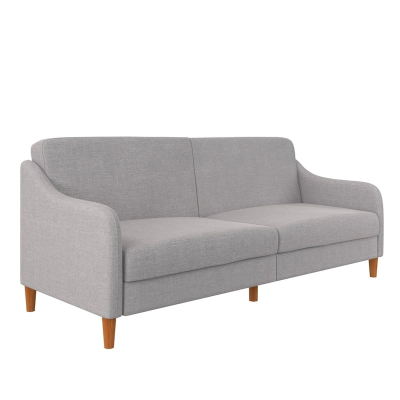 Linen Convertible Futon Sofa with Split Back and Wooden Legs