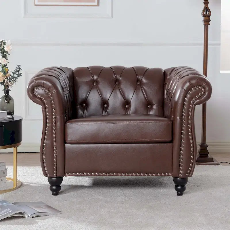 Upholstered Accent Seating with Rolled Arms Tufting and Nailhead Trim
