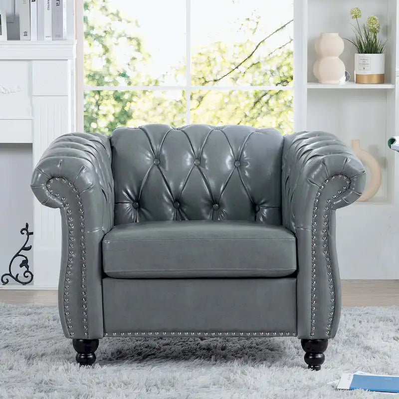 Upholstered Accent Seating with Rolled Arms Tufting and Nailhead Trim