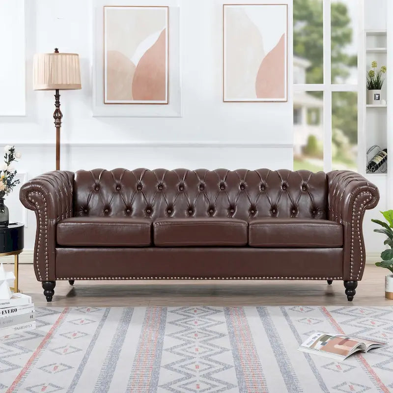 Upholstered Accent Seating with Rolled Arms Tufting and Nailhead Trim