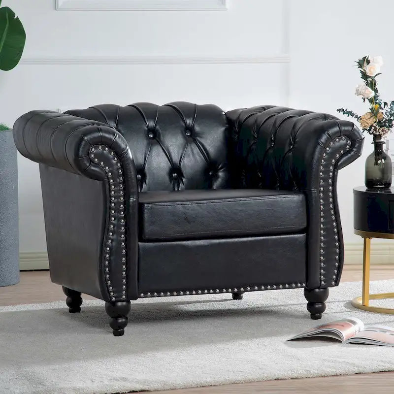 Upholstered Accent Seating with Rolled Arms Tufting and Nailhead Trim