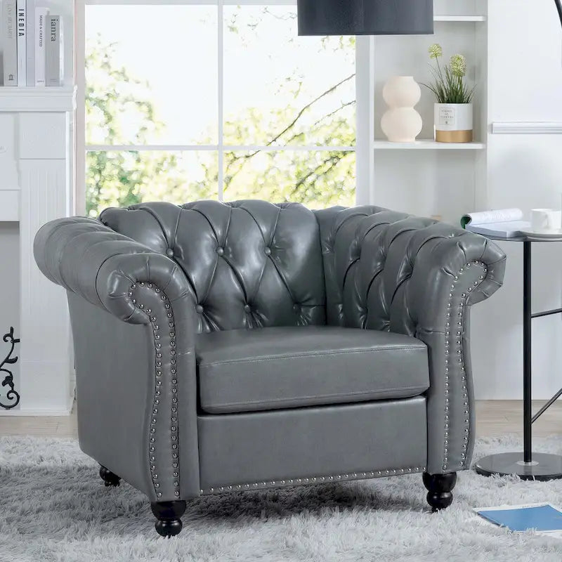 Upholstered Accent Seating with Rolled Arms Tufting and Nailhead Trim