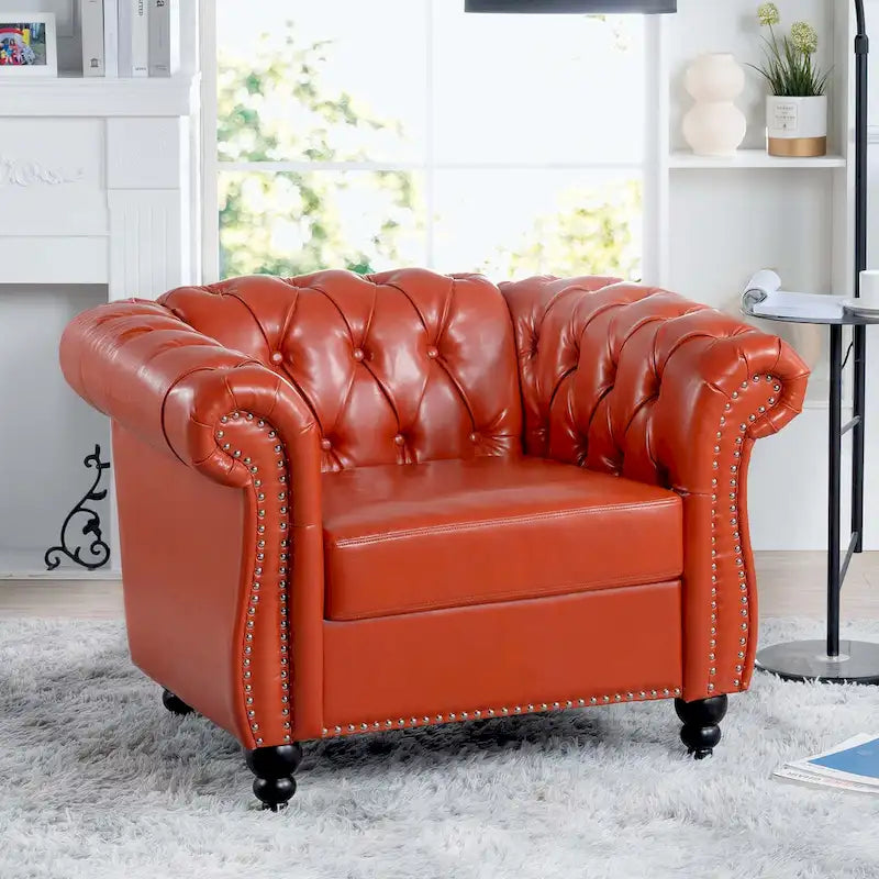 Upholstered Accent Seating with Rolled Arms Tufting and Nailhead Trim