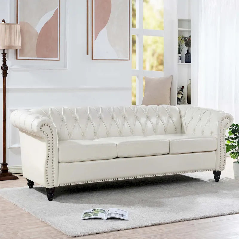 Upholstered Accent Seating with Rolled Arms Tufting and Nailhead Trim