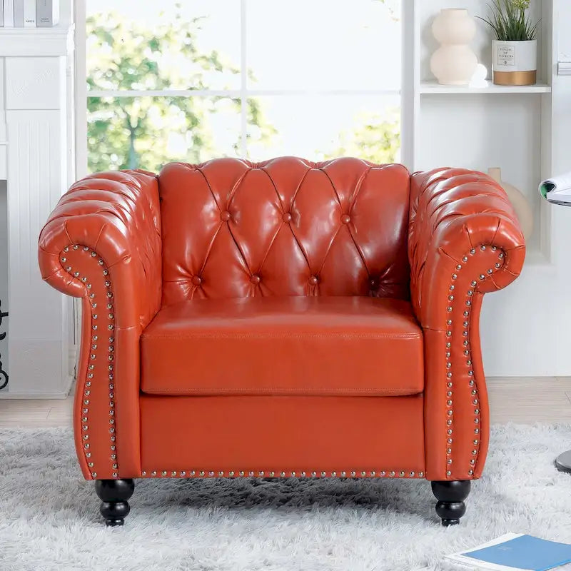 Upholstered Accent Seating with Rolled Arms Tufting and Nailhead Trim