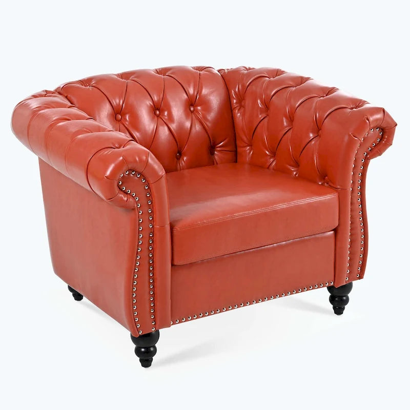 Upholstered Accent Seating with Rolled Arms Tufting and Nailhead Trim