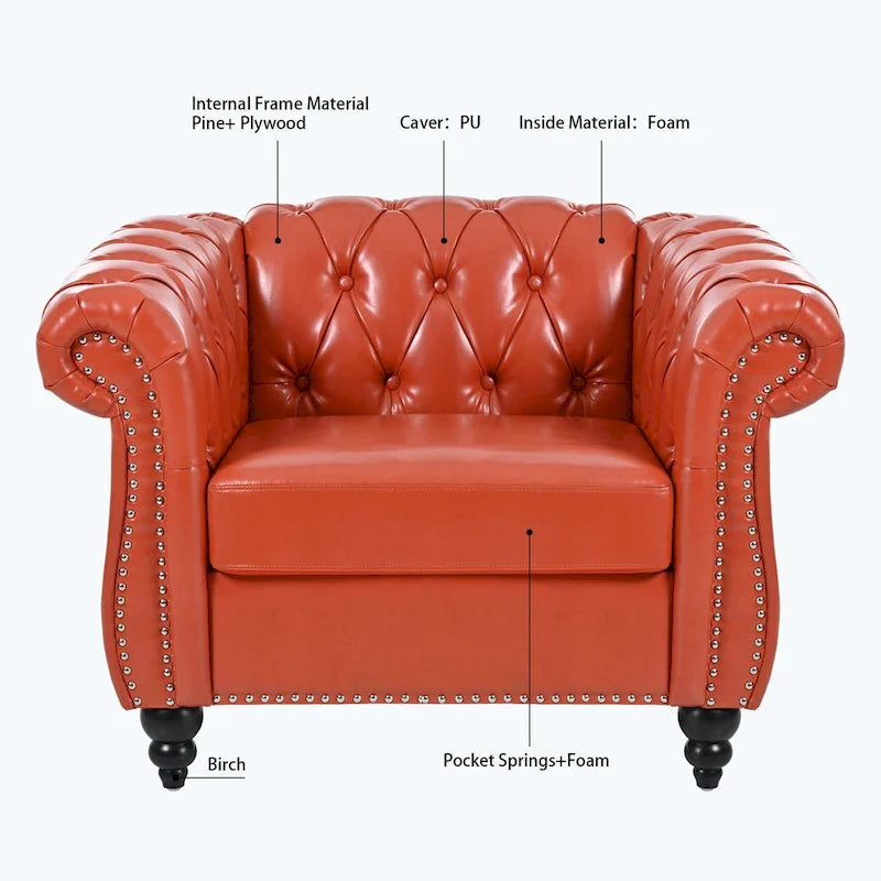Upholstered Accent Seating with Rolled Arms Tufting and Nailhead Trim