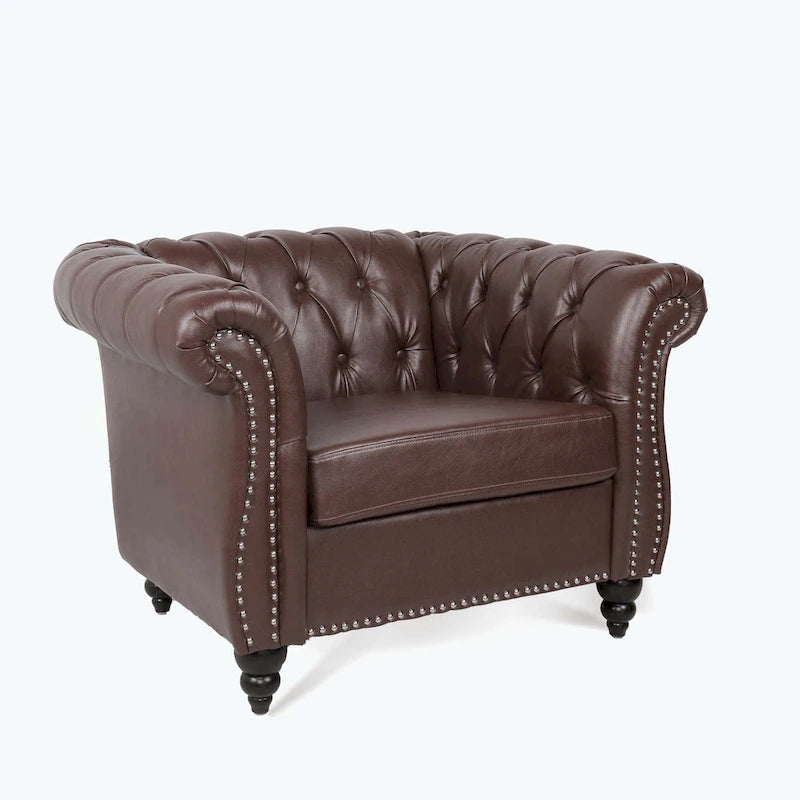 Upholstered Accent Seating with Rolled Arms Tufting and Nailhead Trim