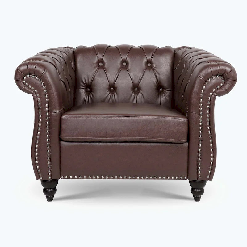 Upholstered Accent Seating with Rolled Arms Tufting and Nailhead Trim