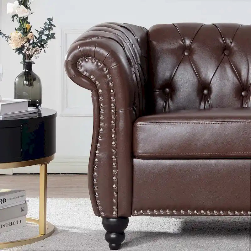 Upholstered Accent Seating with Rolled Arms Tufting and Nailhead Trim