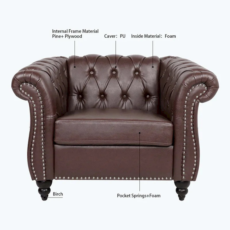 Upholstered Accent Seating with Rolled Arms Tufting and Nailhead Trim