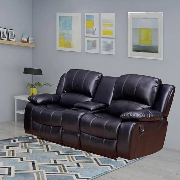 Bonded Leather Manual Reclining Loveseat with Center Storage Console Arms
