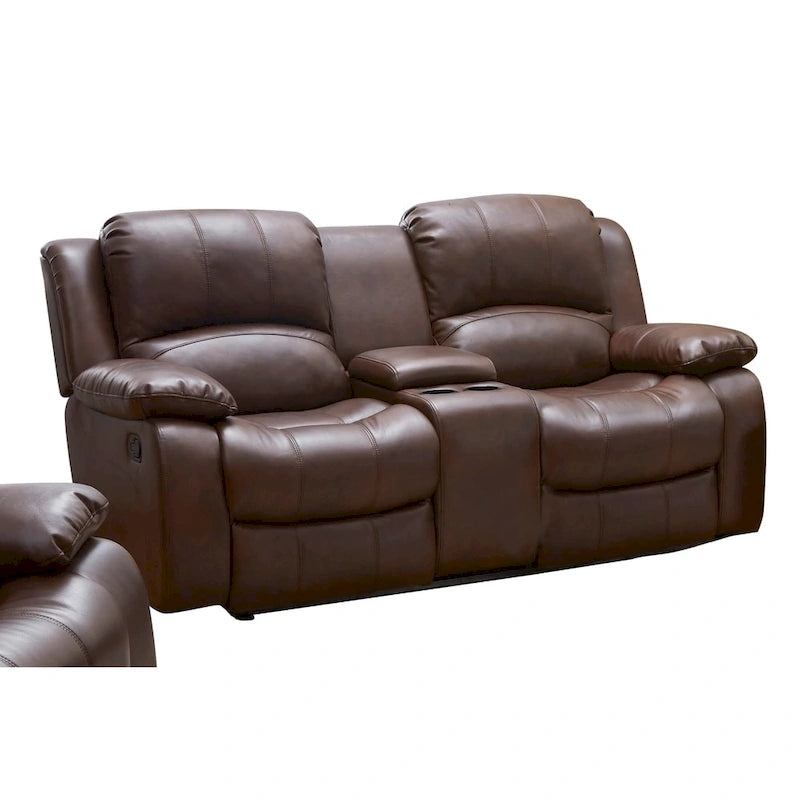 Bonded Leather Manual Reclining Loveseat with Center Storage Console Arms