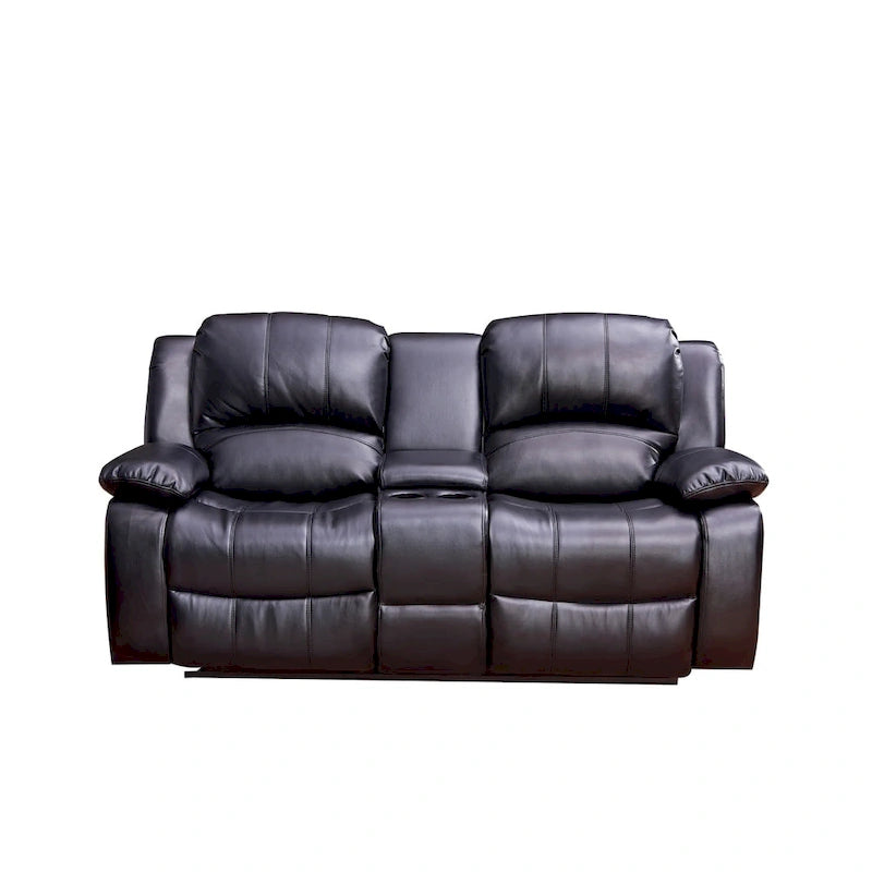 Bonded Leather Manual Reclining Loveseat with Center Storage Console Arms