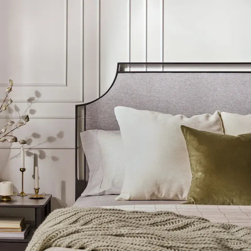 Queen Metal Bed Frame with Curved Removable Upholstered Headboard Insert