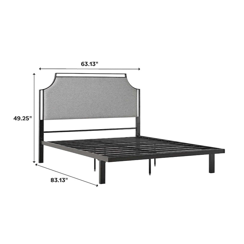 Metallbettgestell in Queensize mit geschwungenem, abnehmbarem gepolstertem Kopfteileinsatz