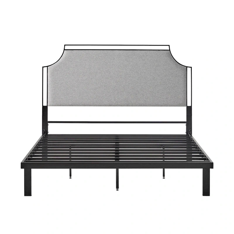 Queen Metal Bed Frame with Curved Removable Upholstered Headboard Insert