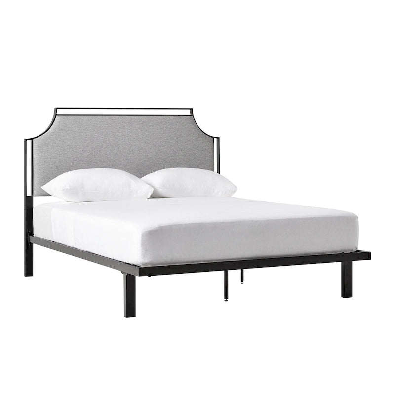 Metallbettgestell in Queensize mit geschwungenem, abnehmbarem gepolstertem Kopfteileinsatz