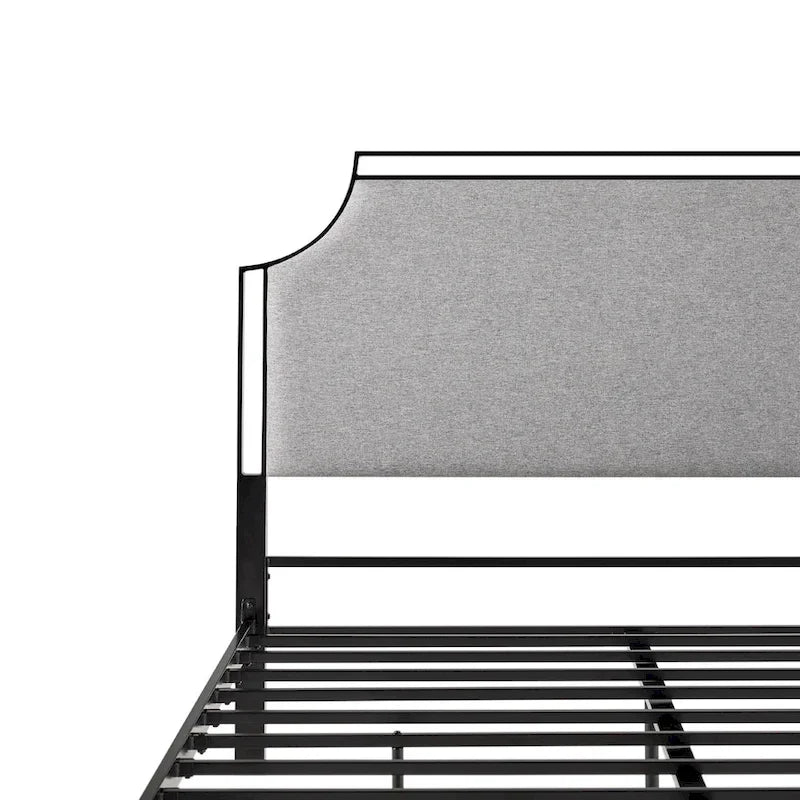 Metallbettgestell in Queensize mit geschwungenem, abnehmbarem gepolstertem Kopfteileinsatz