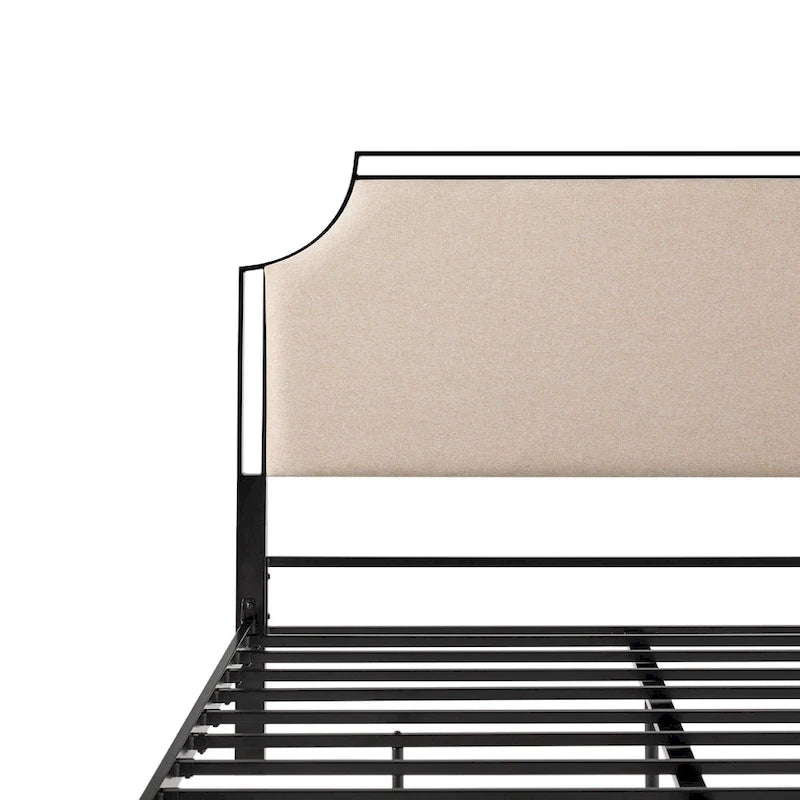 Metallbettgestell in Queensize mit geschwungenem, abnehmbarem gepolstertem Kopfteileinsatz