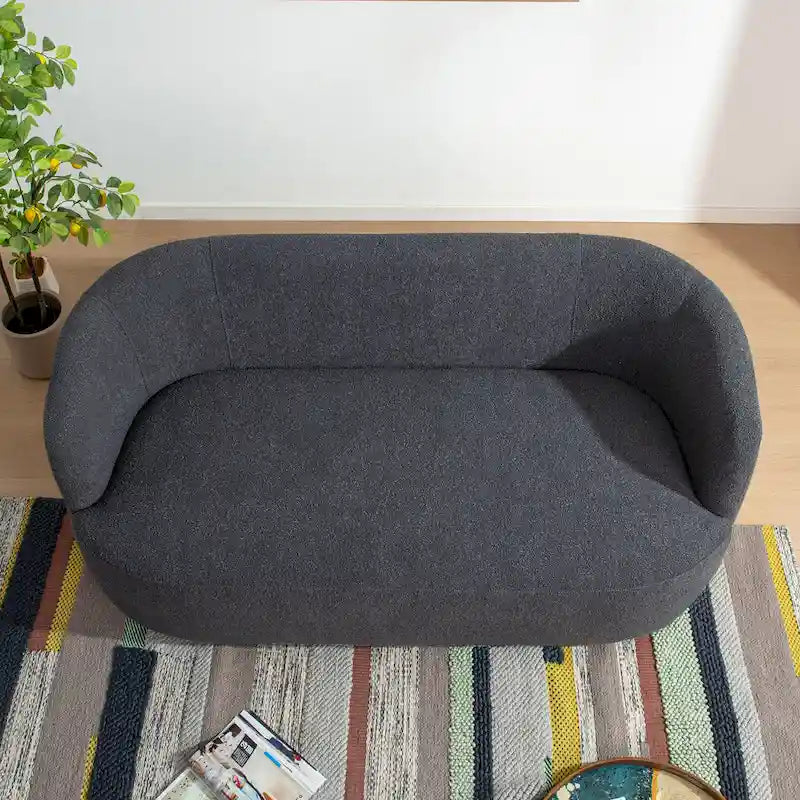 Curved Boucle Upholstered Two Seater Loveseat with Four Accent Pillows