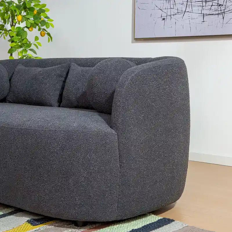 Curved Boucle Upholstered Two Seater Loveseat with Four Accent Pillows