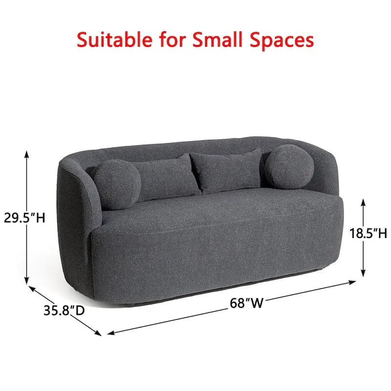 Curved Boucle Upholstered Two Seater Loveseat with Four Accent Pillows