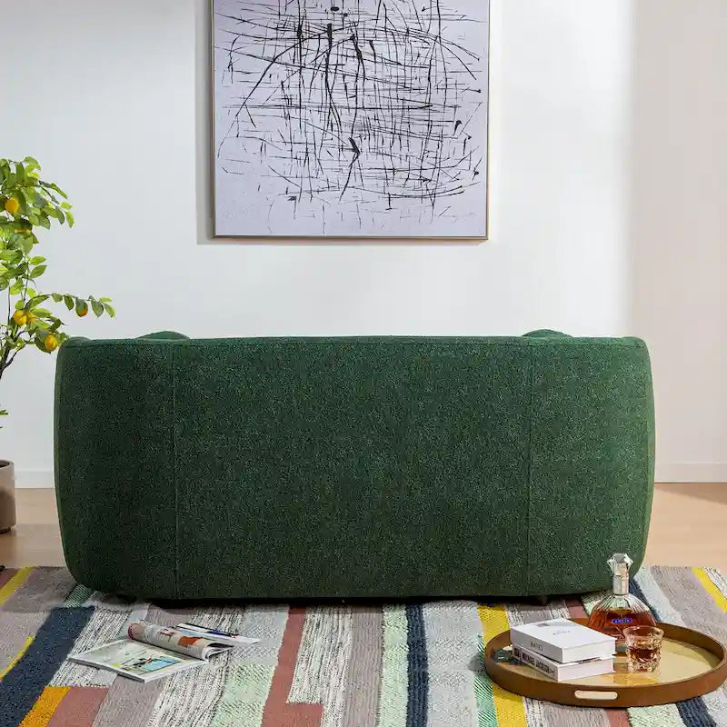 Curved Boucle Upholstered Two Seater Loveseat with Four Accent Pillows