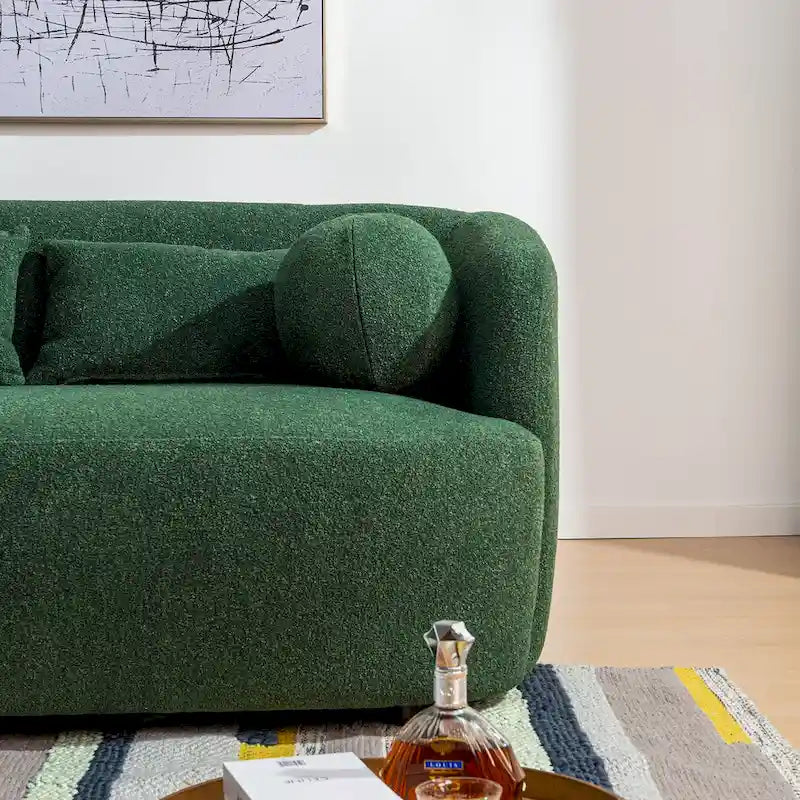 Curved Boucle Upholstered Two Seater Loveseat with Four Accent Pillows
