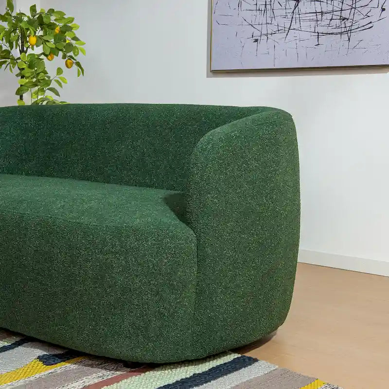 Curved Boucle Upholstered Two Seater Loveseat with Four Accent Pillows