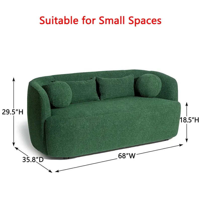 Curved Boucle Upholstered Two Seater Loveseat with Four Accent Pillows