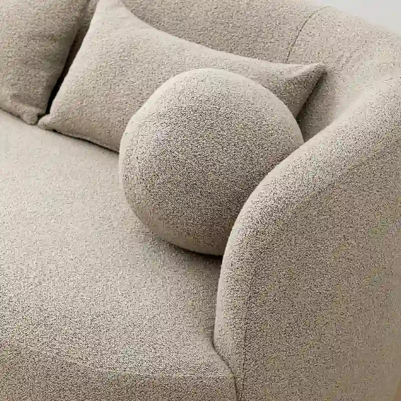Curved Boucle Upholstered Two Seater Loveseat with Four Accent Pillows