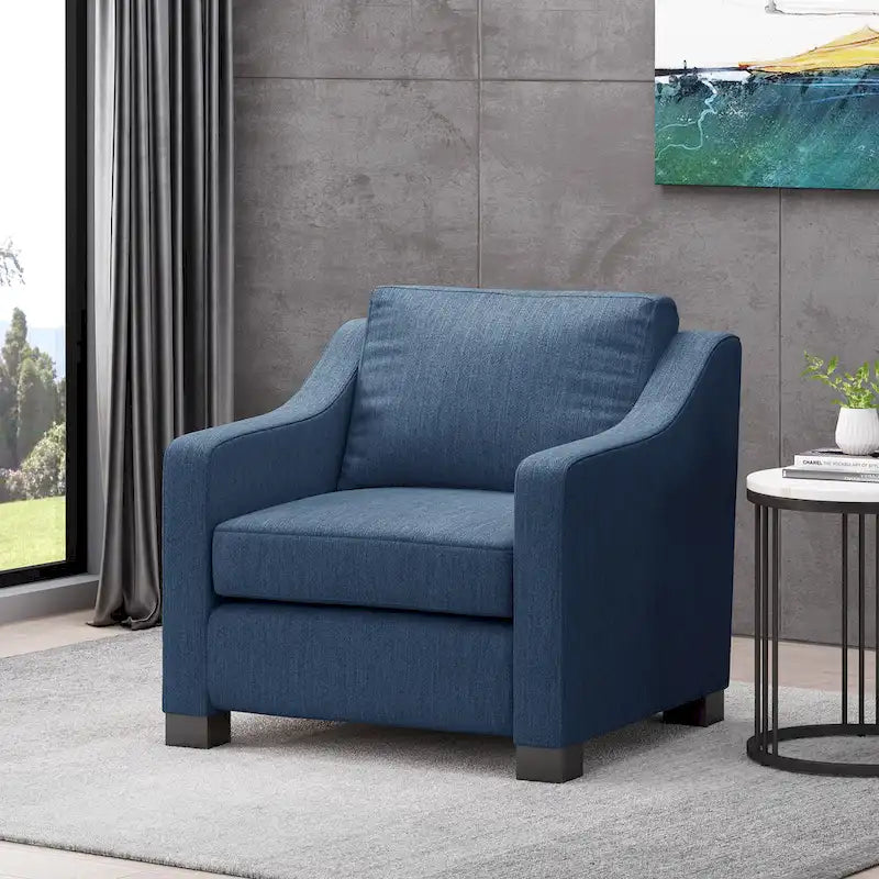 Contemporary Upholstered Club Chair with Sloped Arms and Birch Legs