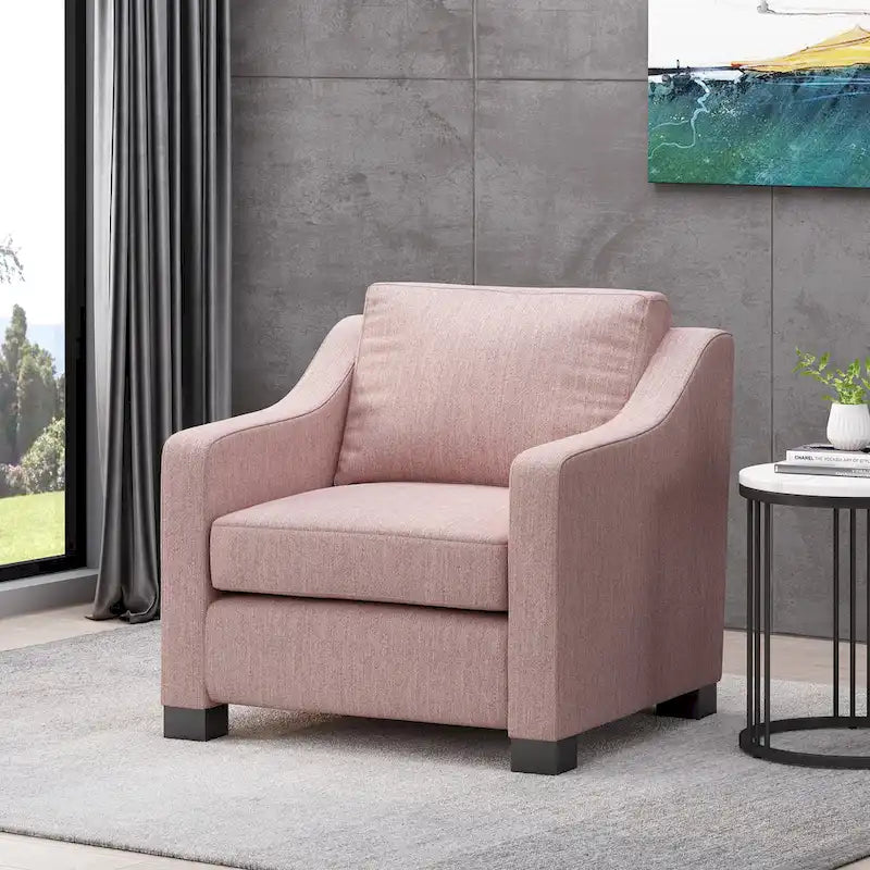 Contemporary Upholstered Club Chair with Sloped Arms and Birch Legs
