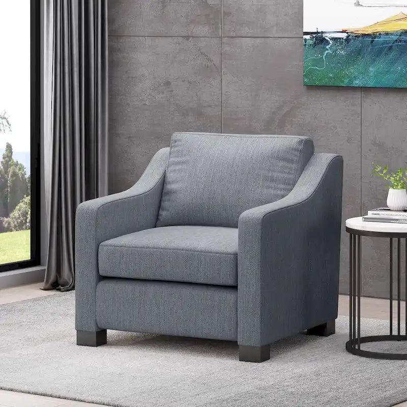 Contemporary Upholstered Club Chair with Sloped Arms and Birch Legs