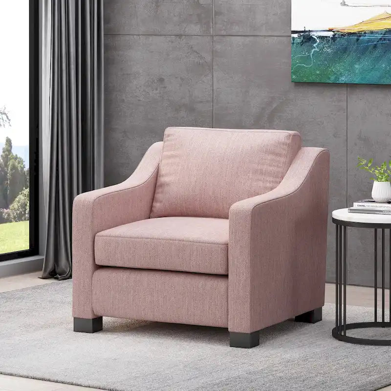 Contemporary Upholstered Club Chair with Sloped Arms and Birch Legs
