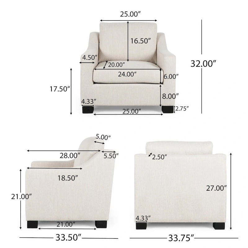 Contemporary Upholstered Club Chair with Sloped Arms and Birch Legs