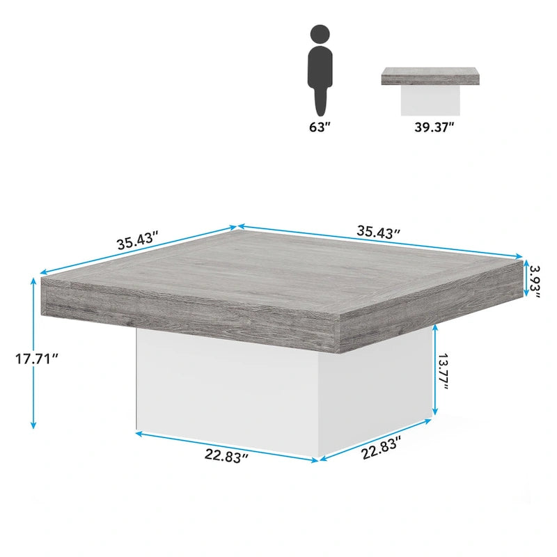 Quadratischer LED-Couchtisch im Landhausstil mit rustikaler Oberfläche und Sockel