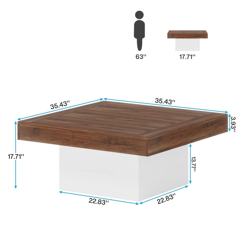 Quadratischer LED-Couchtisch im Landhausstil mit rustikaler Oberfläche und Sockel