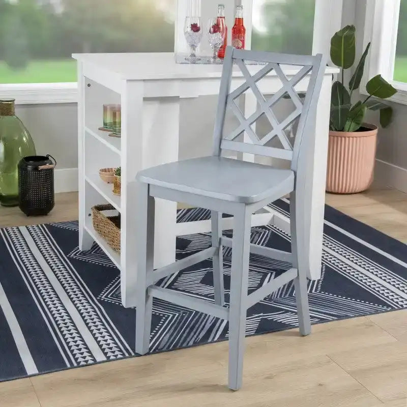 Solid Wood Counter Height Stool with Cross Back and Footrest