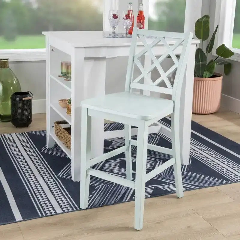 Solid Wood Counter Height Stool with Cross Back and Footrest