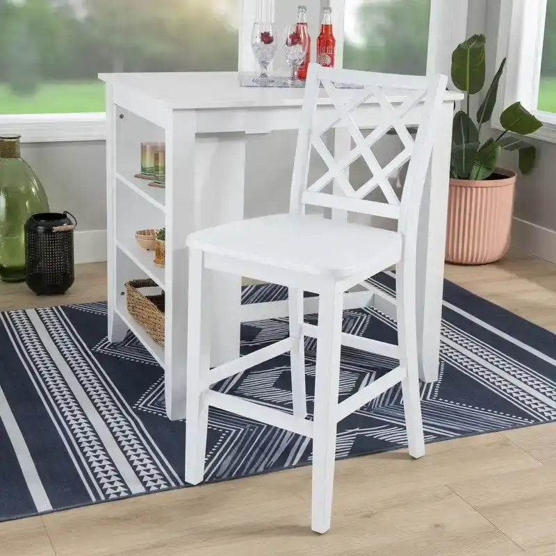Barhocker aus massivem Holz mit Kreuzlehne und Fußstütze