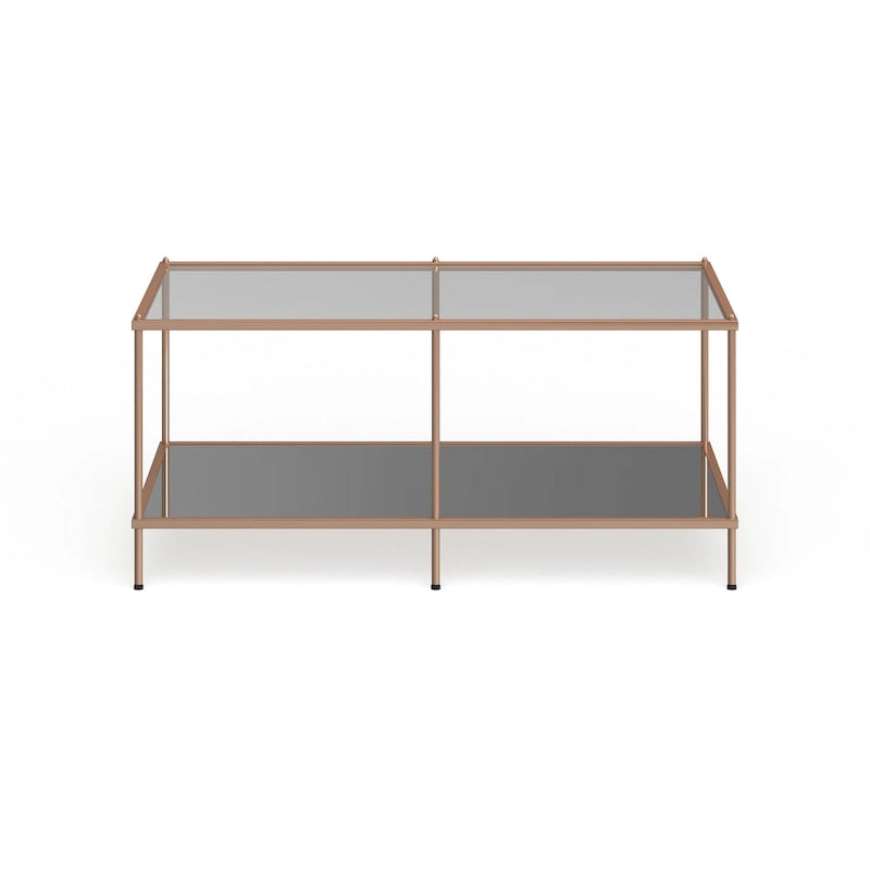 Rectangular Glass Coffee Table with Metallic Frame and Mirrored Shelf