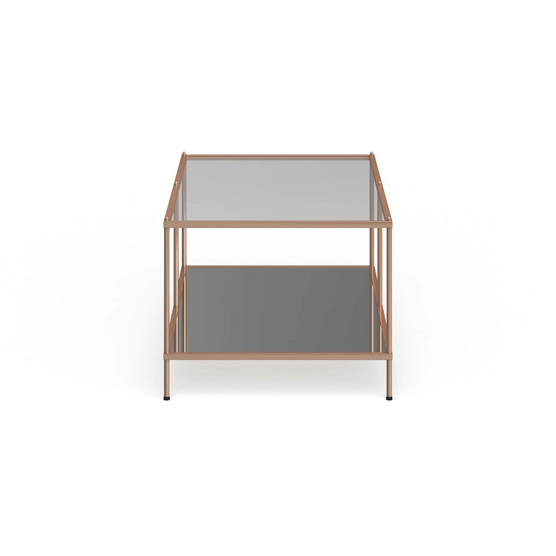 Rectangular Glass Coffee Table with Metallic Frame and Mirrored Shelf